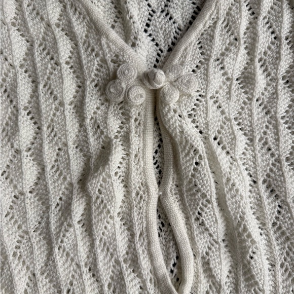 Edikted White Crochet Sweater Dress M Boho Hippie Fit & Flare Bell Sleeve Knit - Picture 3 of 7